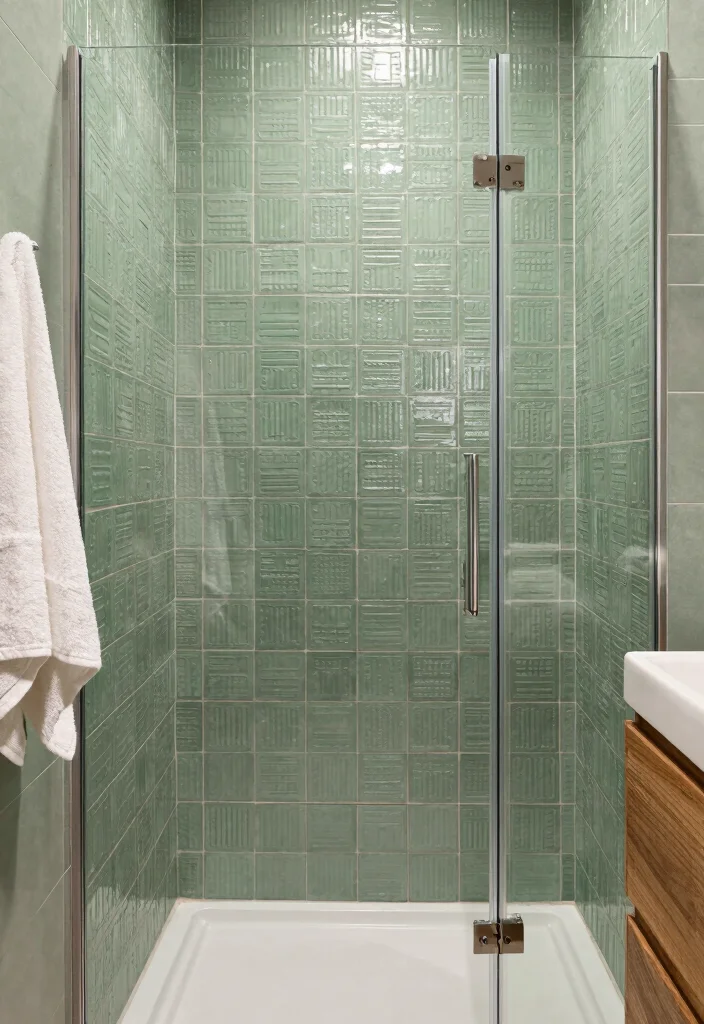 15 Sage Green Bathroom Tile Ideas For Calm Interiors - 8. Textured Sage Green Tiles 1