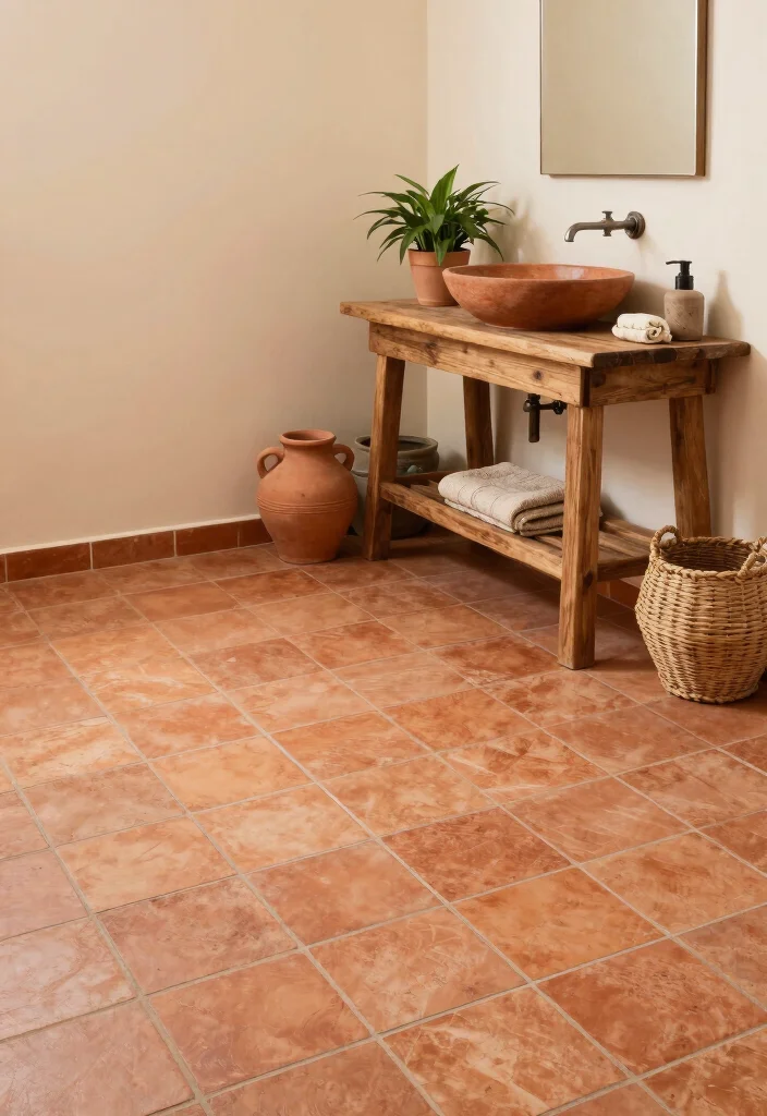 15 Saltillo Tile Bathroom Ideas With Rustic Warmth - 1. Classic Warmth with Terracotta Hues 1