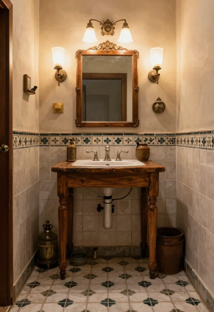 15 Saltillo Tile Bathroom Ideas With Rustic Warmth - 10. Vintage Charm with Handcrafted Touches 1