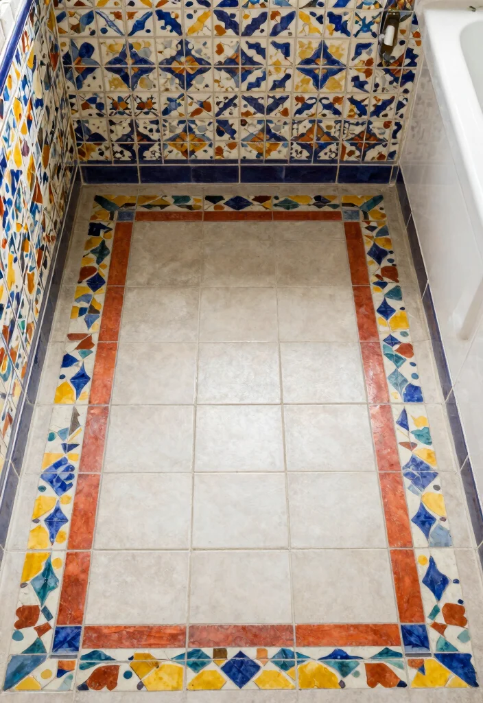 15 Saltillo Tile Bathroom Ideas With Rustic Warmth - 13. Colorful Saltillo Tile Borders for Definition 1