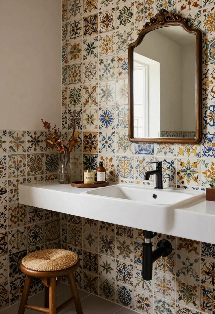 15 Saltillo Tile Bathroom Ideas With Rustic Warmth - 15. Vintage Meets Modern: A Harmonious Blend 1