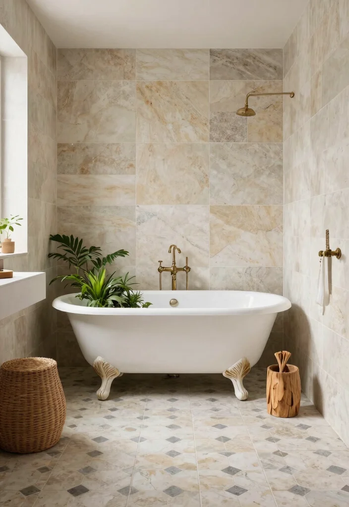 15 Saltillo Tile Bathroom Ideas With Rustic Warmth - 4. Rustic Meets Spa: Natural Stone Integration 1