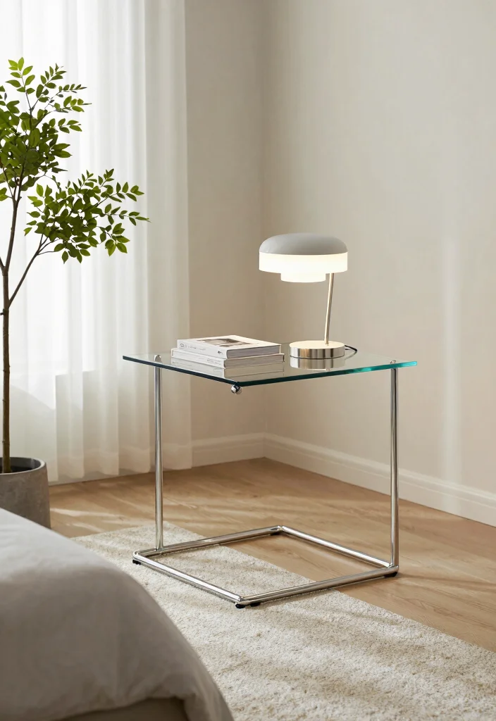15 Side Tables Bedroom Modern Luxury Ideas for a Sleek, Elegant Touch - 1. Glass and Chrome Wonders 1