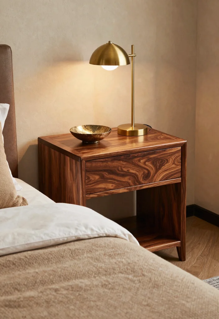 15 Side Tables Bedroom Modern Luxury Ideas for a Sleek, Elegant Touch - 2. Rich Wood Elegance 1