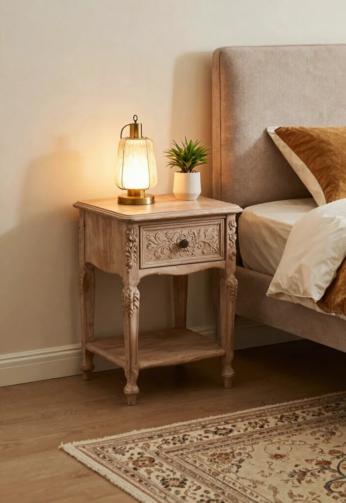 15 Side Tables Bedroom Modern Luxury Ideas for a Sleek, Elegant Touch - 4. Vintage-Inspired Charm 1