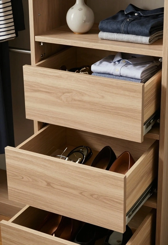 15 Small Bedroom Closet Design Ideas: Compact and Stylish - 3. Pull-Out Drawers for Easy Access 1