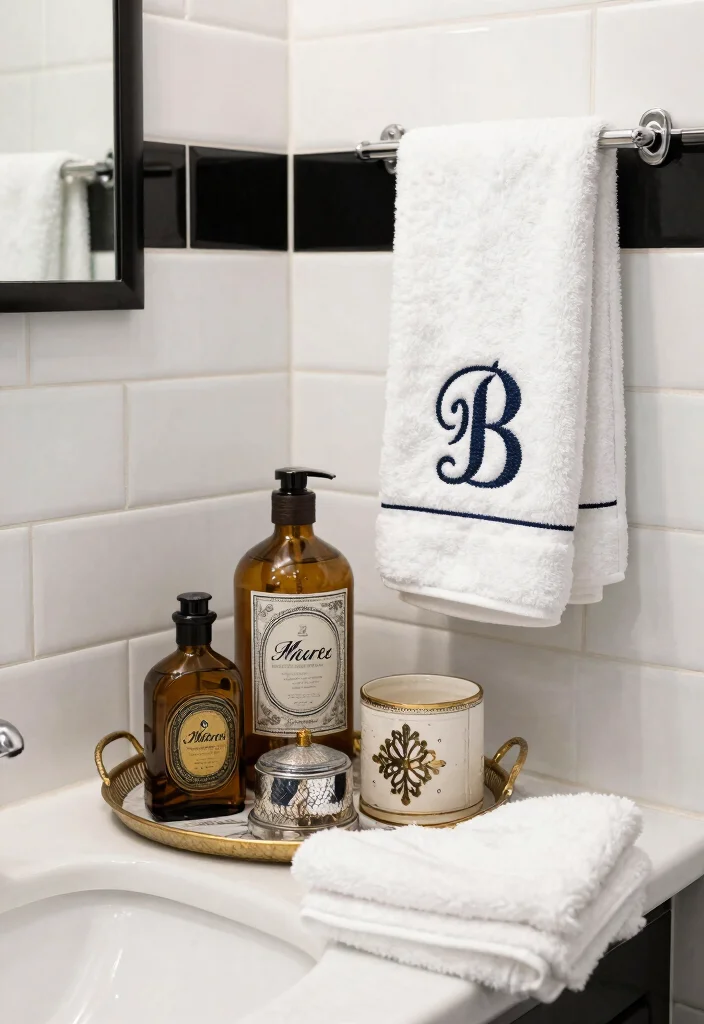 15 Stunning Black And White Vintage Tile Bathroom Ideas - 14. Personalized Accents 1