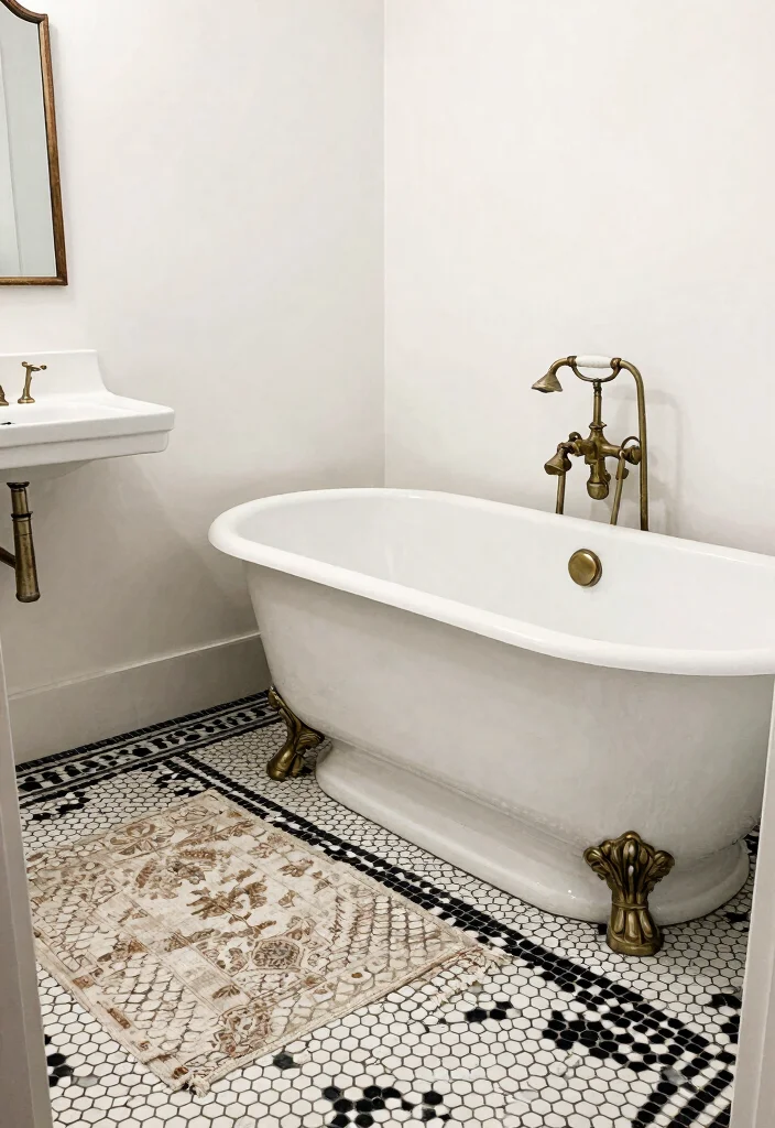 15 Stunning Black And White Vintage Tile Bathroom Ideas - 4. Retro Hexagonal Floor Tiles 1