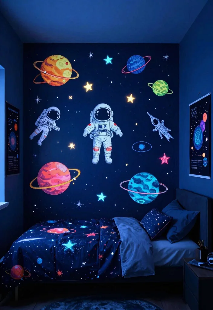 15 Wall Doodle Art Bedroom Ideas: Fun Artistic Expression - 2. Galactic Dreams 1