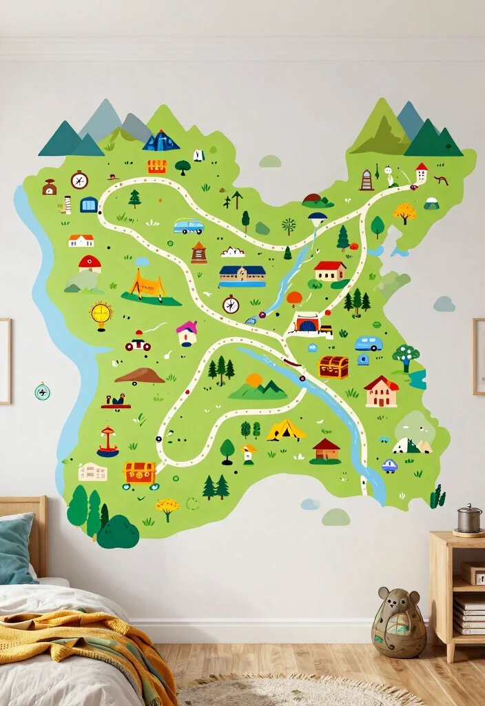 15 Wall Doodle Art Bedroom Ideas: Fun Artistic Expression - 4. Adventure Map 1