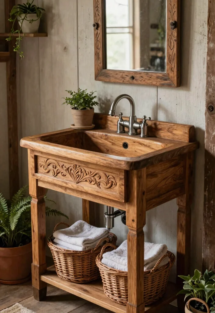 16 Barn Bathroom Ideas With Country Rustic Mood - 1. Vintage Wooden Sinks 1