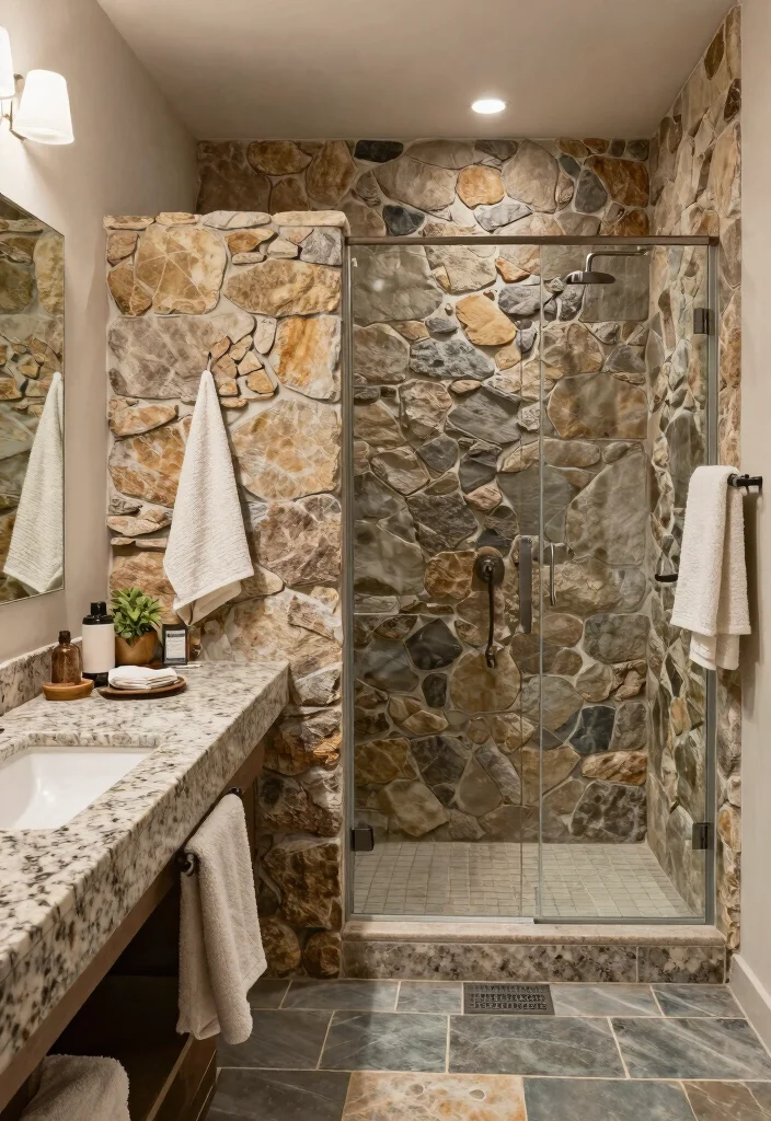 16 Barn Bathroom Ideas With Country Rustic Mood - 15. Natural Stone Features 1