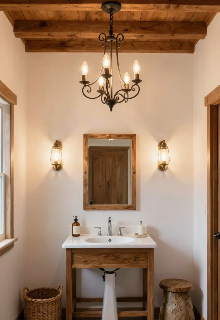 16 Barn Bathroom Ideas With Country Rustic Mood - 4. Farmhouse Lighting Fixtures 1