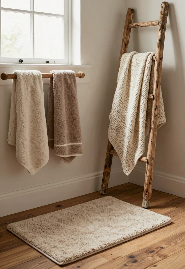 16 Barn Bathroom Ideas With Country Rustic Mood - 6. Cozy Textiles 1