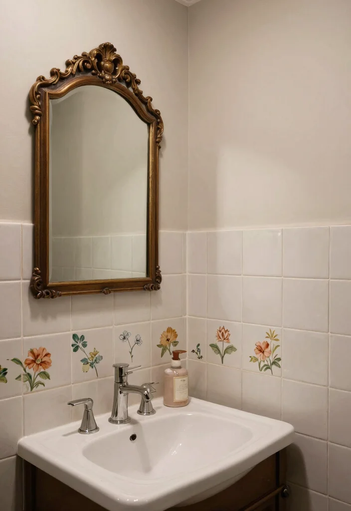 16 Bathroom Wall Design Ideas That Transform Your Space - 11. Vintage Finds for a Timeless Charm 1