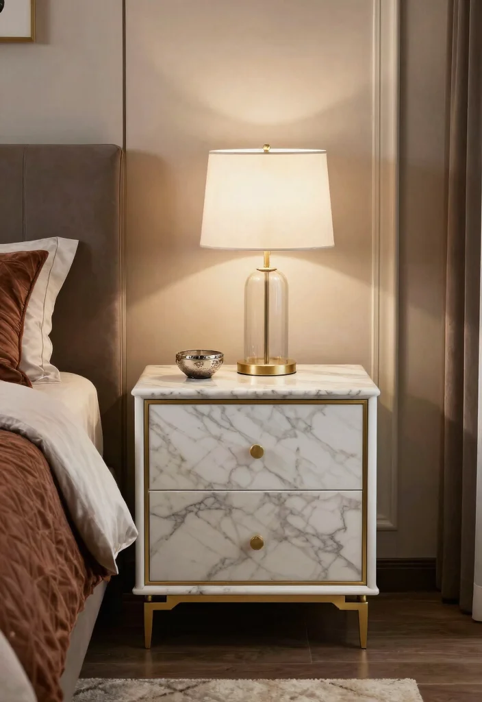 16 Bedroom With One Nightstand Ideas Asymmetrical Modern Style - 11. Elegant Marble Nightstand 1