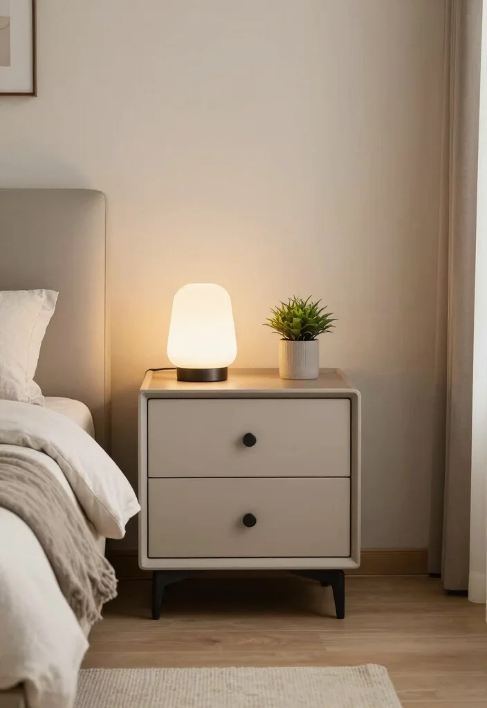 16 Bedroom With One Nightstand Ideas Asymmetrical Modern Style - 13. Nightstand with Drawer Storage 1