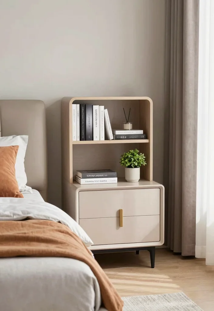 16 Bedroom With One Nightstand Ideas Asymmetrical Modern Style - 16. Nightstand with Integrated Bookshelf 1