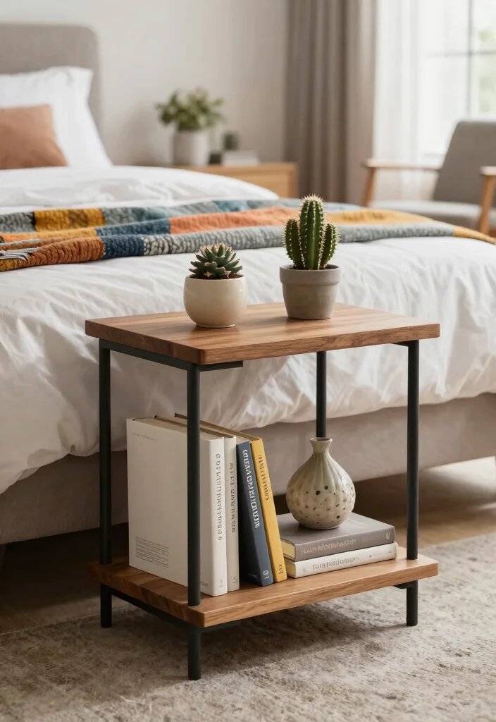 16 Bedroom With One Nightstand Ideas Asymmetrical Modern Style - 2. Asymmetrical Shelf Nightstand 1