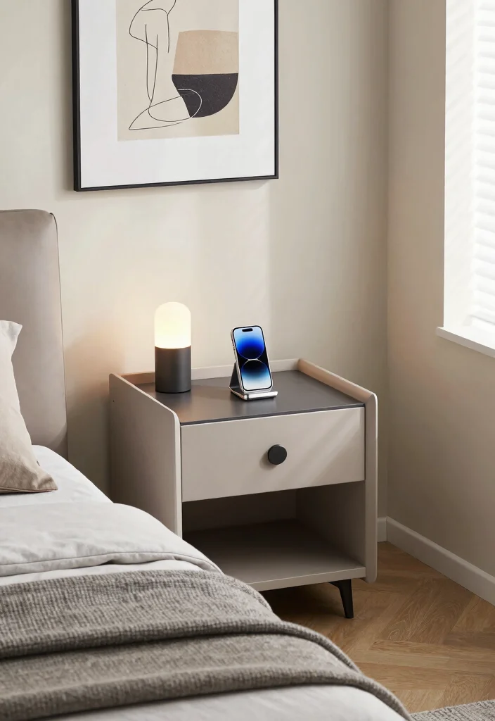 16 Bedroom With One Nightstand Ideas Asymmetrical Modern Style - 7. Nightstand with Built-in Charging Station 1