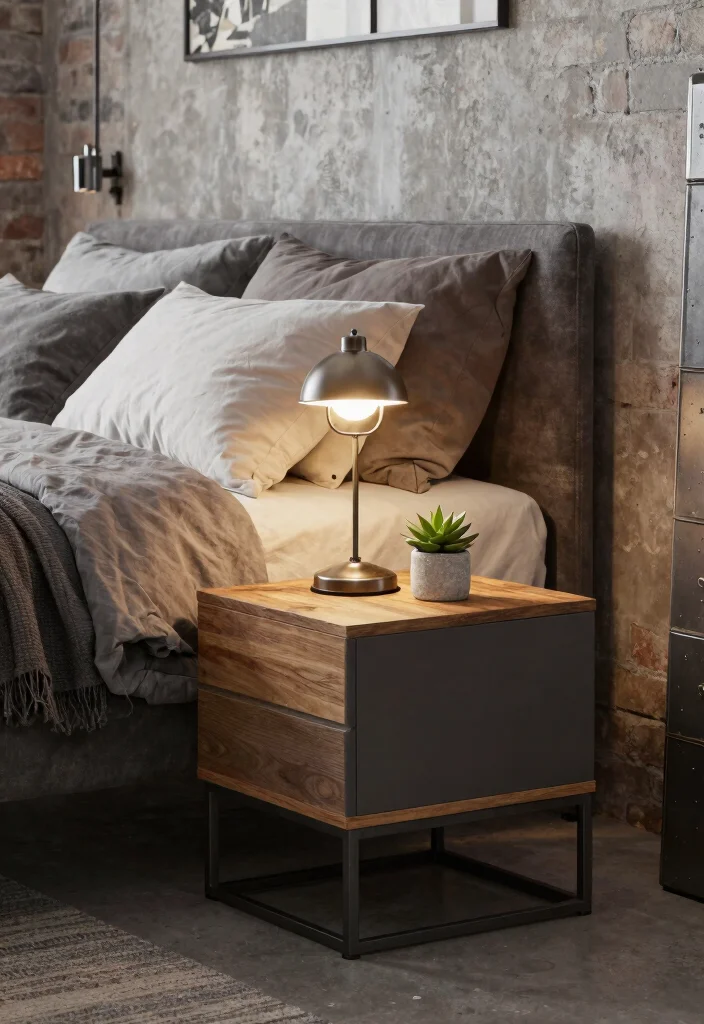 16 Bedroom With One Nightstand Ideas Asymmetrical Modern Style - 9. Industrial Style Nightstand 1
