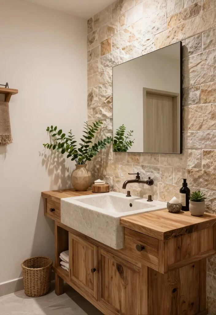 16 Farmhouse Bathroom Vanity Ideas With Rustic Beauty - 11. Natural Stone Accents 1