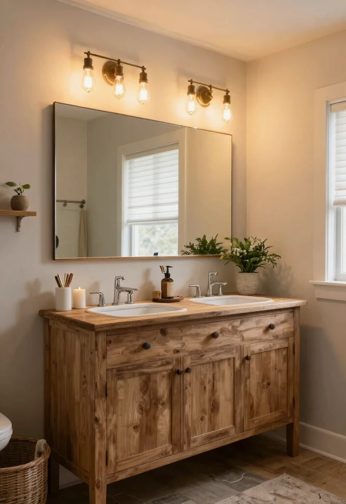 16 Farmhouse Bathroom Vanity Ideas With Rustic Beauty - 13. Vintage-Inspired Lighting Fixtures 1