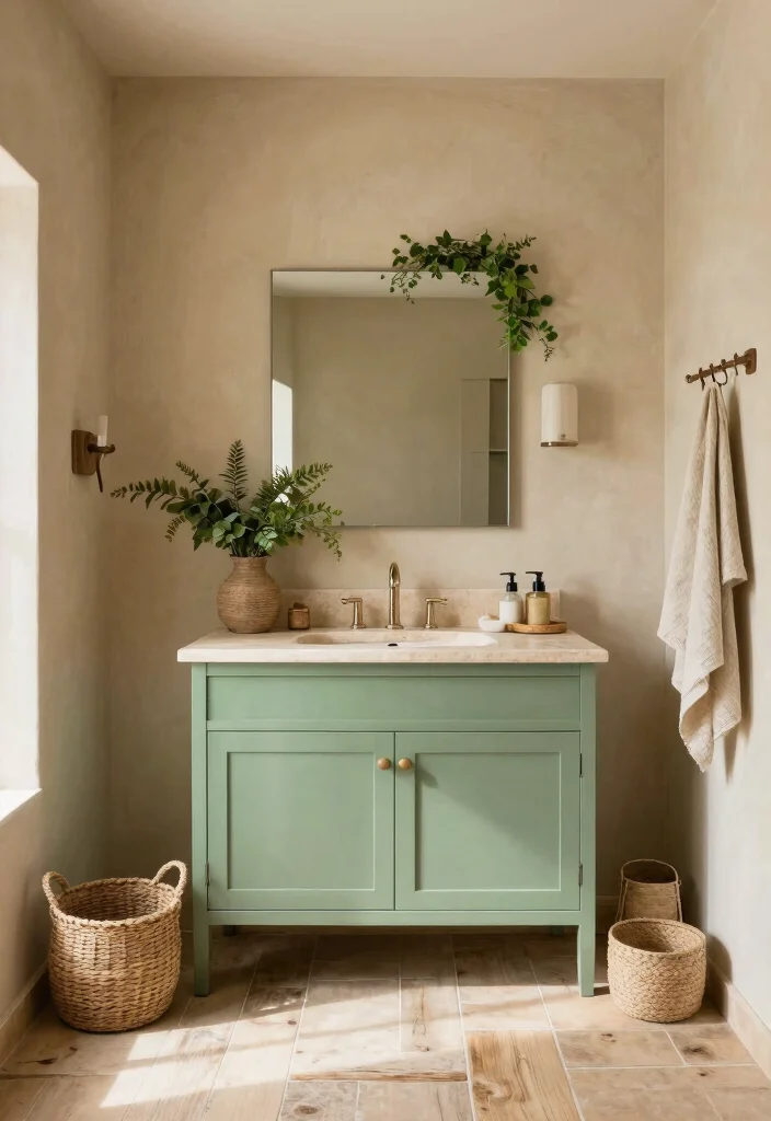 16 Farmhouse Bathroom Vanity Ideas With Rustic Beauty - 15. Earthy Color Palettes 1