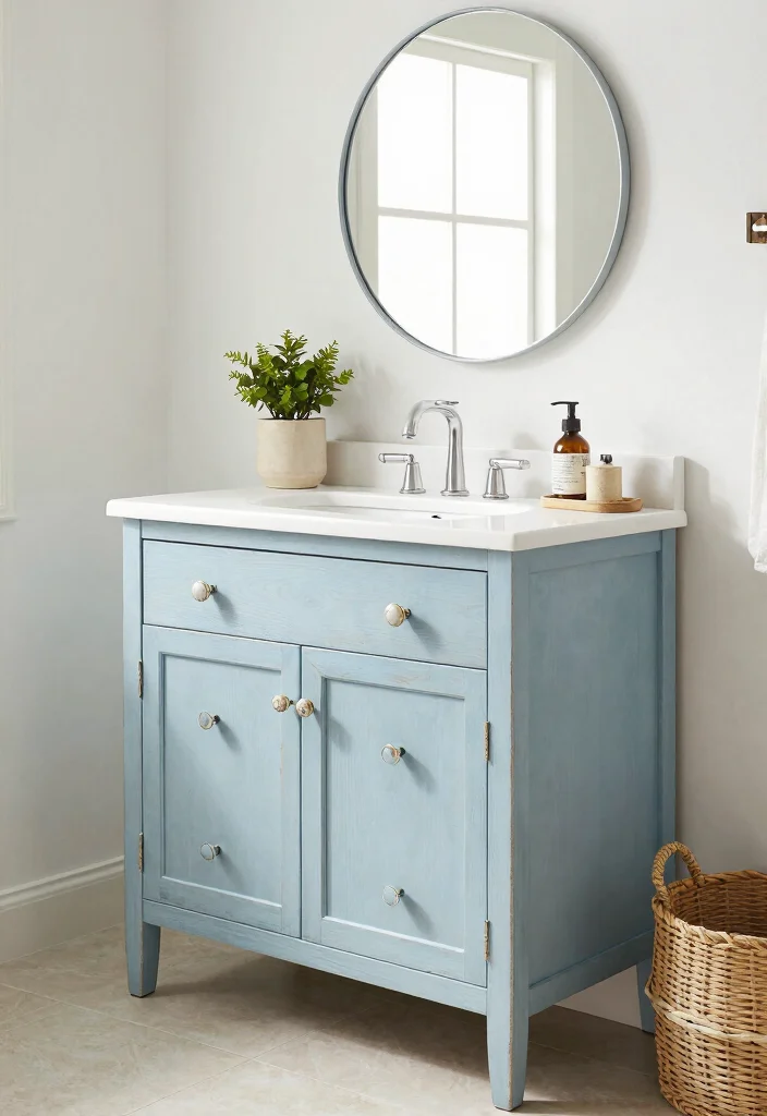 16 Farmhouse Bathroom Vanity Ideas With Rustic Beauty - 3. Distressed Paint Finishes 1
