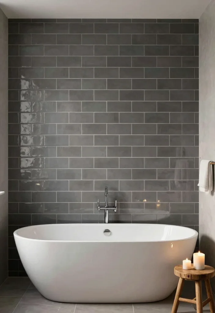 16 Grey Subway Tile Bathroom Ideas For Clean Design - 1. Classic Grey Subway Tile Accent Wall 1
