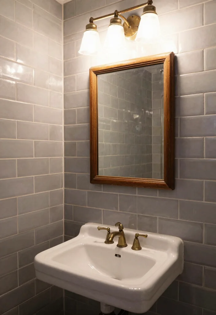 16 Grey Subway Tile Bathroom Ideas For Clean Design - 12. Grey Subway Tiles with Vintage Touches 1