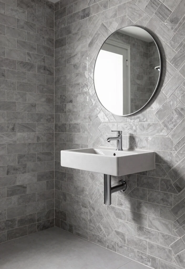 16 Grey Subway Tile Bathroom Ideas For Clean Design - 2. Subway Tiling with Geometric Patterns 1