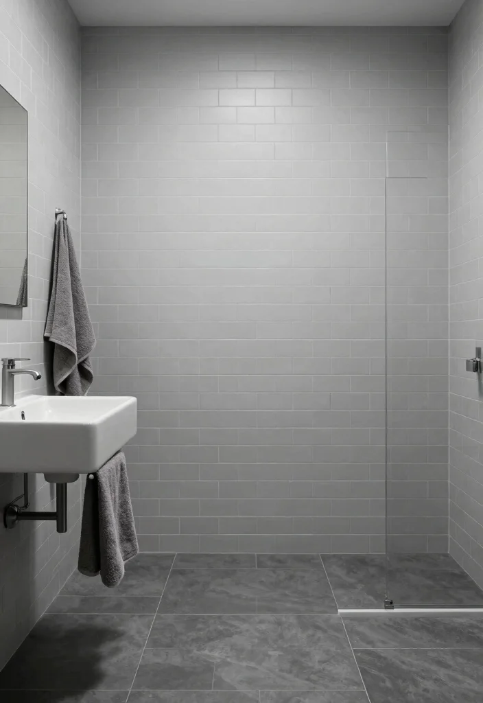 16 Grey Subway Tile Bathroom Ideas For Clean Design - 4. Monochromatic Grey Tiling 1