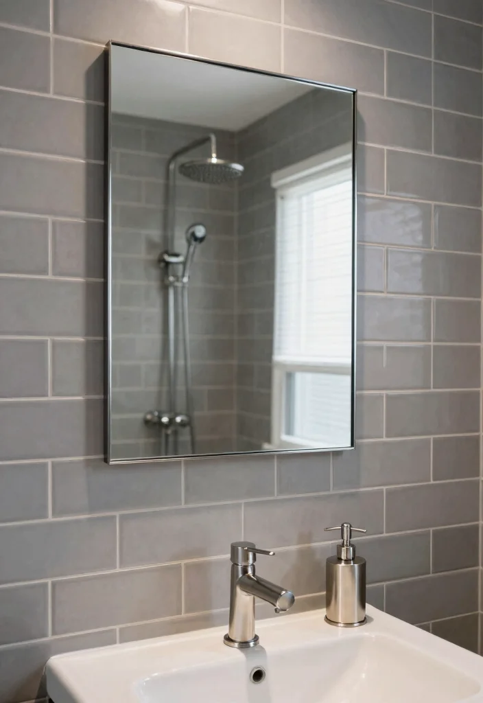 16 Grey Subway Tile Bathroom Ideas For Clean Design - 7. Grey Subway Tiles with Metallic Accents 1