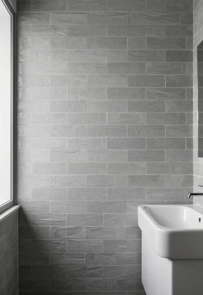 16 Grey Subway Tile Bathroom Ideas For Clean Design - 9. Grey Subway Tiles with Textured Finishes 1