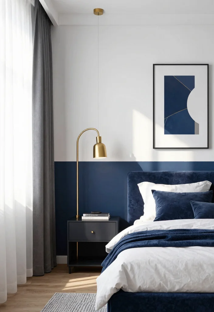 16 Half Painted Wall Bedroom Ideas for a Modern, Creative Look - 1. Bold Two-Tone Contrast 1