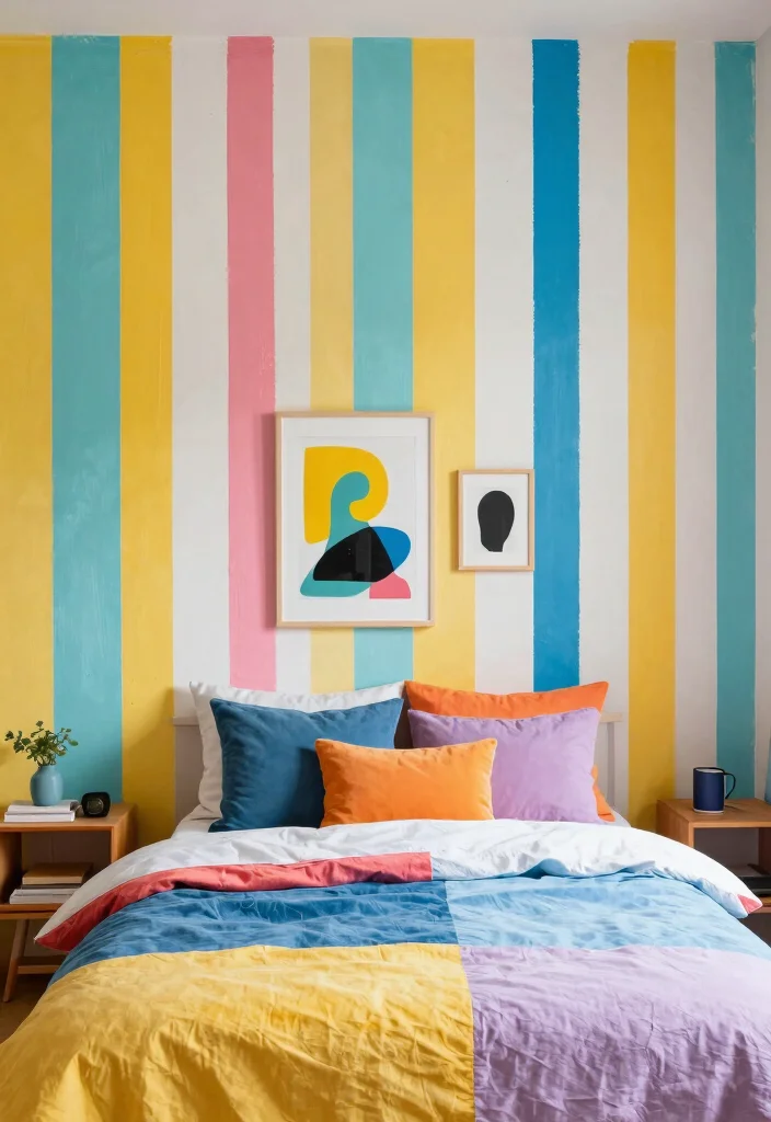 16 Half Painted Wall Bedroom Ideas for a Modern, Creative Look - 10. Playful Patterns with Tape 1