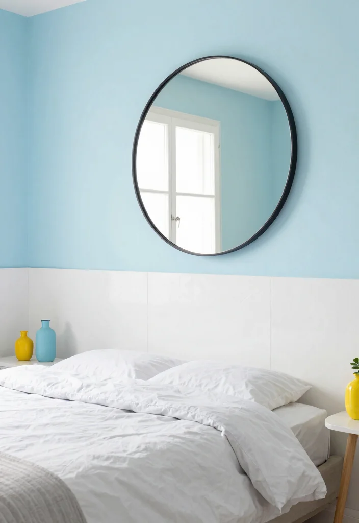 16 Half Painted Wall Bedroom Ideas for a Modern, Creative Look - 13. Reflective Surfaces for Light 1