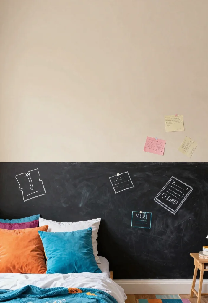 16 Half Painted Wall Bedroom Ideas for a Modern, Creative Look - 14. Customizable Chalkboard Wall 1