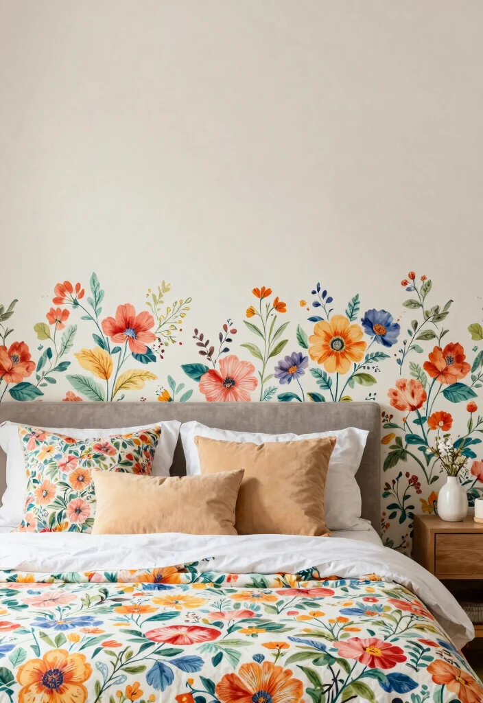 16 Half Painted Wall Bedroom Ideas for a Modern, Creative Look - 15. Seasonal Change with Removable Wallpaper 1