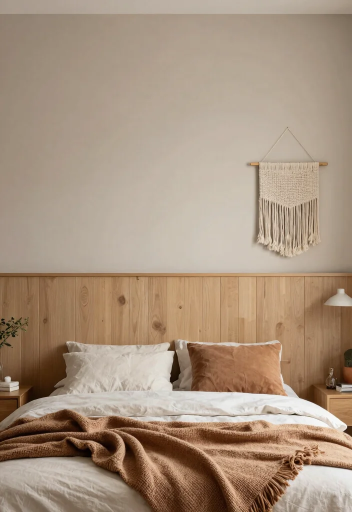 16 Half Painted Wall Bedroom Ideas for a Modern, Creative Look - 16. Mixing Materials and Textures 1