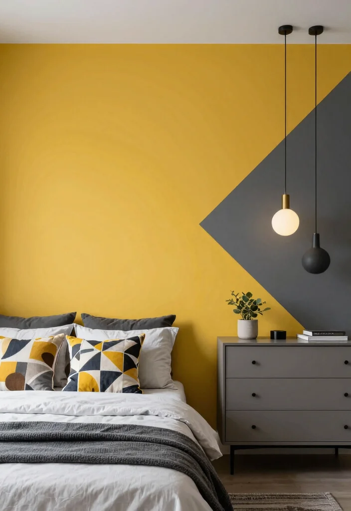 16 Half Painted Wall Bedroom Ideas for a Modern, Creative Look - 3. Geometric Shapes 1