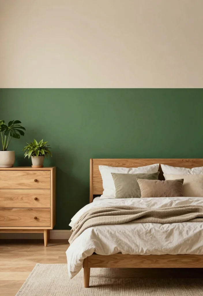 16 Half Painted Wall Bedroom Ideas for a Modern, Creative Look - 4. Nature-Inspired Colors 1