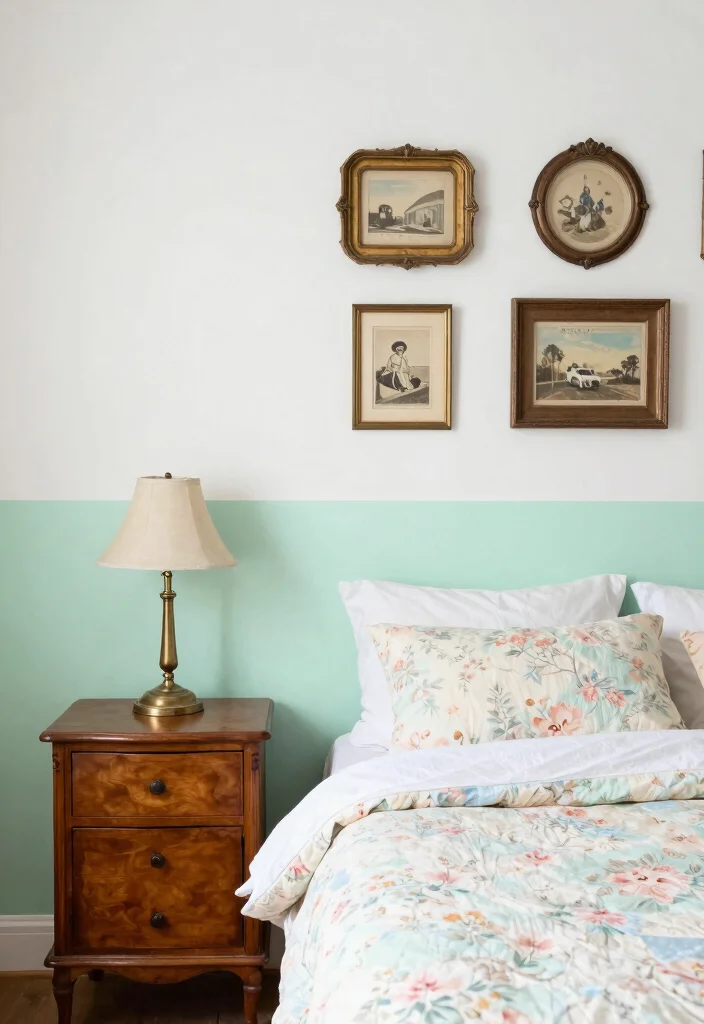 16 Half Painted Wall Bedroom Ideas for a Modern, Creative Look - 5. Vintage Charm with Pastels 1