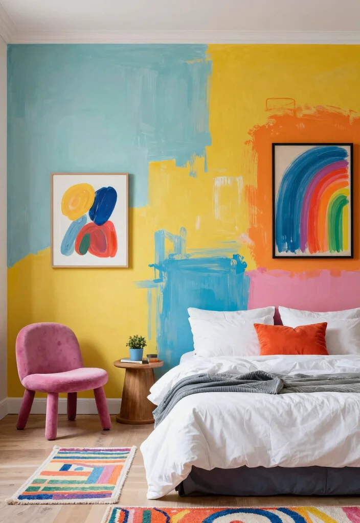 16 Half Painted Wall Bedroom Ideas for a Modern, Creative Look - 7. Artistic Flair with Brush Strokes 1