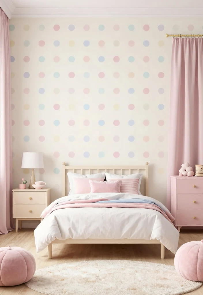 16 Kids Bedroom Wallpaper Texture Ideas: Fun and Playful - 11. Sweet Dreams with Pastel Polka Dots 1