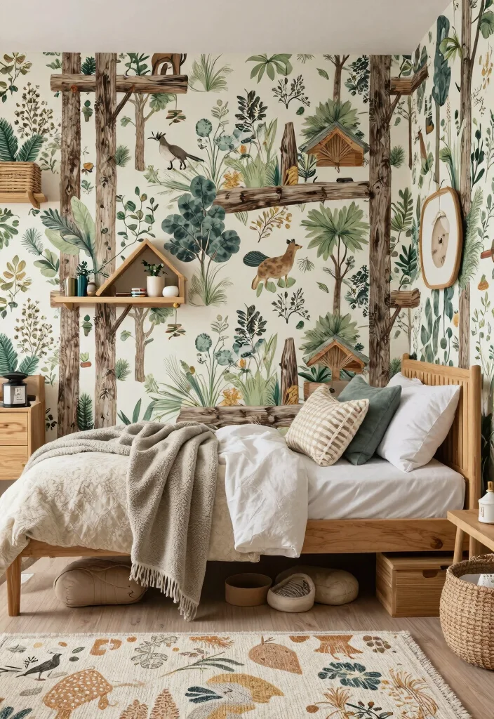 16 Kids Bedroom Wallpaper Texture Ideas: Fun and Playful - 15. Cozy Cabin Retreat 1