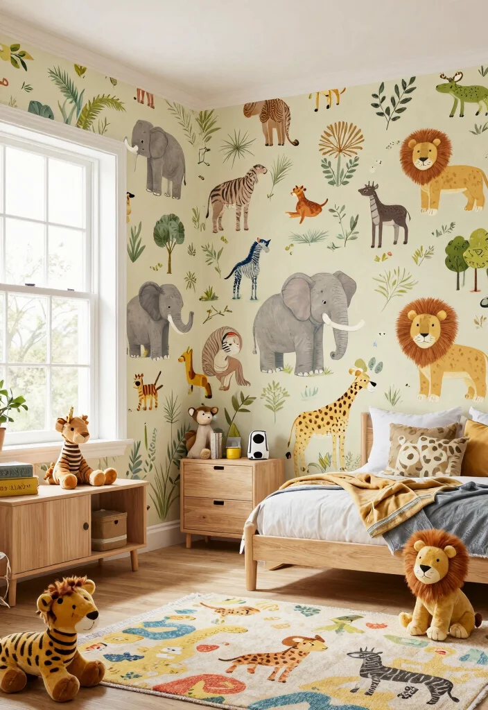 16 Kids Bedroom Wallpaper Texture Ideas: Fun and Playful - 2. Safari Adventure 1