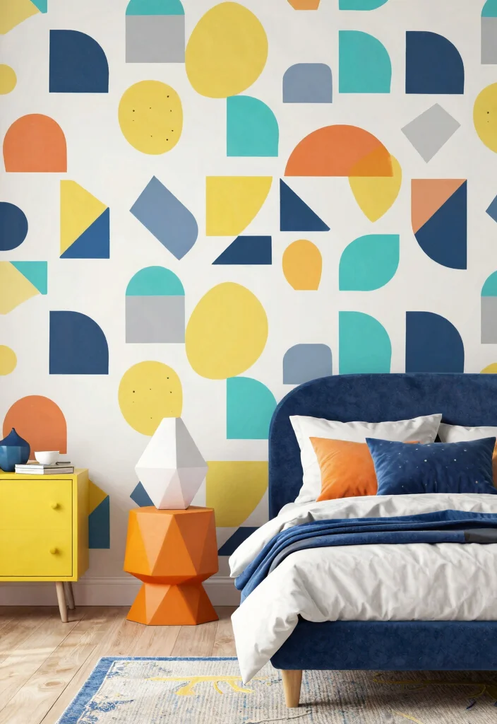 16 Kids Bedroom Wallpaper Texture Ideas: Fun and Playful - 4. Colorful Geometric Patterns 1