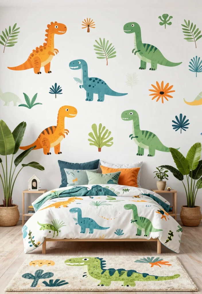 16 Kids Bedroom Wallpaper Texture Ideas: Fun and Playful - 8. Playful Dinosaurs 1